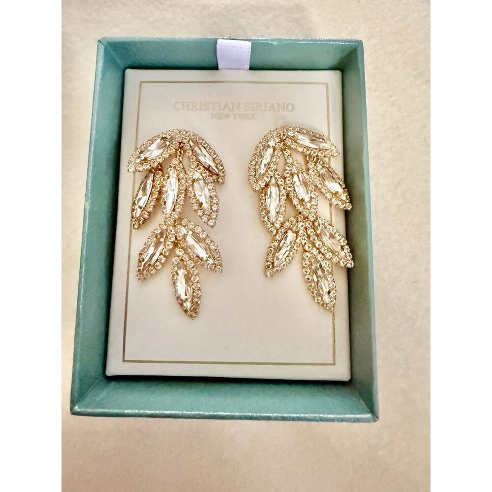 CHRISTIAN SIRIANO NEW YORK Gold Tone Rhinestone Statement Earrings~New In Box!